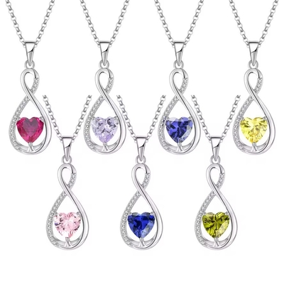 YASVITTI Kamienie szlachetne Infinity Pendants Naszyjniki Zirkonia Kubyczna Naszyjniki Kamienie Urodzinowe Serce 925 Sterling Silver Naszyjniki