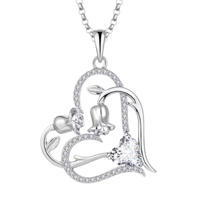 YASVITTI OEM Kobiety Prezent Serce do Serca Naszyjnik Zirkonia Rhodium Płaty Słodkie 925 Sterling Srebrny Podwójny Naszyjnik Serca
