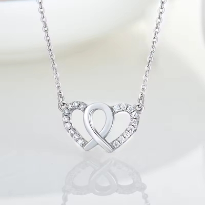 YASVITTI Biały sześcienny cyrkonia Rhodium 925 podwójny sterling srebrny wisiorek z sercem naszyjnik biżuteria Walentynki