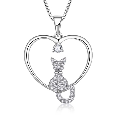 YASVITTI Heart Cat Necklace 925 Sterling Silver Cubic Zirconia Platinum Plated Cat Necklace Biżuteria hurtowa