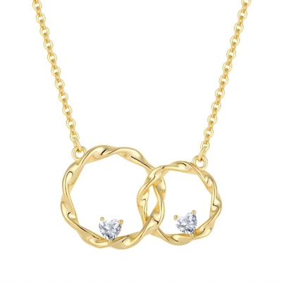 YASVITTI 14K Żółto Złote Płaty Związane Koło Serce Kubiczne Zirkonia Wisiorek Naszyjnik 925 Sterling Srebro biżuteria