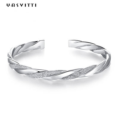 3g 13cm Twist Cuff Bransoletka Rodowane CZ 925 Srebrne bransoletki