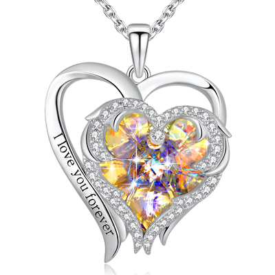 0,79x0,98in Srebrny naszyjnik z podwójnym sercem Austrian crystal Yellow Crystal