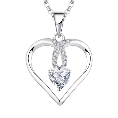 YASVITTI Błyszczące serce 5A Naszyjnik z cyrkonia Rhodium Plated 925 Sterling Silver Naszyjnik biżuteria
