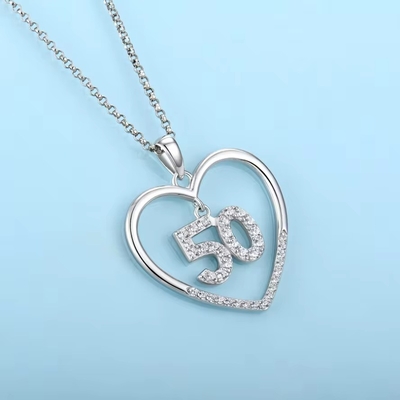 YASVITTI Custom Fashion 925 Sterling Silver Heart Necklace Numer 50 i 30