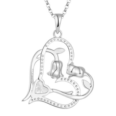 YASVITTI OEM Damski Prezent Serce do Serca Naszyjnik Kubik Zirkonia Rhodium Płaty Słodkie 925 Sterling Srebro Podwójne Serce