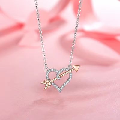 YASVITTI OEM ODM Wysokiej jakości 925 Sterling Silver Cupid Naszyjnik Rose Złoto pokryte serca Strzały Naszyjnik Dla Kochanka Prezent