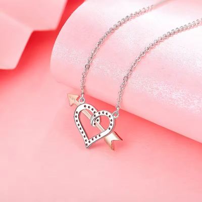 YASVITTI OEM ODM Wysokiej jakości 925 Sterling Silver Cupid Naszyjnik Rose Złoto pokryte serca Strzały Naszyjnik Dla Kochanka Prezent