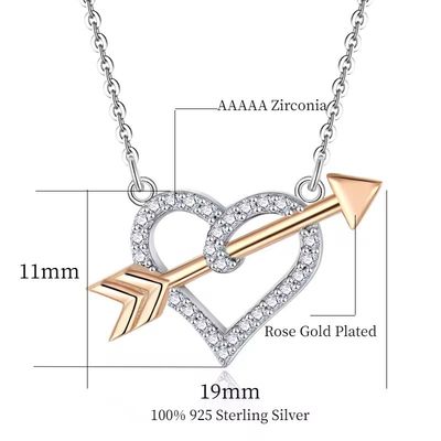 YASVITTI OEM ODM Wysokiej jakości 925 Sterling Silver Cupid Naszyjnik Rose Złoto pokryte serca Strzały Naszyjnik Dla Kochanka Prezent