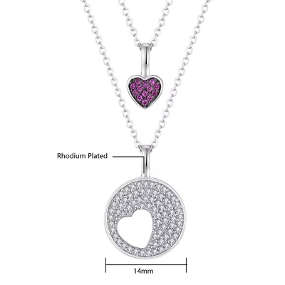 YASVITTI Sprzedaż hurtowa Rhodium Plated 925 Sterling Silver Zircon biżuteria na zamówienie romantyczny różowy serce Bling Charm naszyjnik