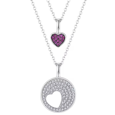 YASVITTI Sprzedaż hurtowa Rhodium Plated 925 Sterling Silver Zircon biżuteria na zamówienie romantyczny różowy serce Bling Charm naszyjnik