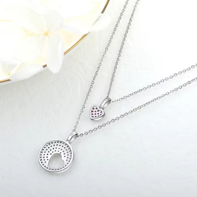 YASVITTI Sprzedaż hurtowa Rhodium Plated 925 Sterling Silver Zircon biżuteria na zamówienie romantyczny różowy serce Bling Charm naszyjnik