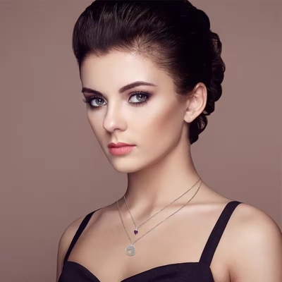 YASVITTI Sprzedaż hurtowa Rhodium Plated 925 Sterling Silver Zircon biżuteria na zamówienie romantyczny różowy serce Bling Charm naszyjnik