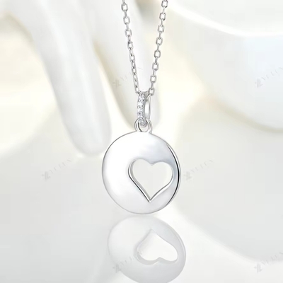 YASVITTI Romantic 925 Sterling Silver Necklace Rhodium Plated Coin Hollow Love Heart Pendant Necklace na Walentynki