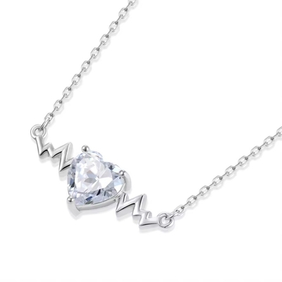 YASVITTI 925 Sterling Silver Heartbeat Naszyjnik W kształcie serca 8A Cubic Zircon Kobiety