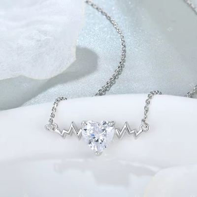 YASVITTI 925 Sterling Silver Heartbeat Naszyjnik W kształcie serca 8A Cubic Zircon Kobiety