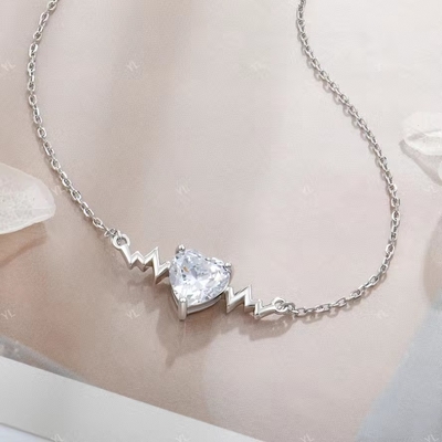 YASVITTI 925 Sterling Silver Heartbeat Naszyjnik W kształcie serca 8A Cubic Zircon Kobiety