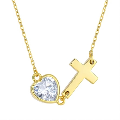YASVITTI Bezel Heart Cubic Zirconia Necklace 925 Silver Classic Cross Plain Necklace 18K Gold Plated Wholesale Factory