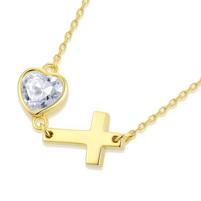 YASVITTI Bezel Heart Cubic Zirconia Necklace 925 Silver Classic Cross Plain Necklace 18K Gold Plated Wholesale Factory