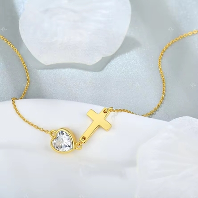 YASVITTI Bezel Heart Cubic Zirconia Necklace 925 Silver Classic Cross Plain Necklace 18K Gold Plated Wholesale Factory