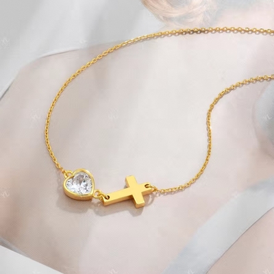 YASVITTI Bezel Heart Cubic Zirconia Necklace 925 Silver Classic Cross Plain Necklace 18K Gold Plated Wholesale Factory
