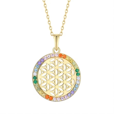 YASVITTI 925 Sterling Silver Flower of Life Rainbow CZ Pendant Naszyjnik Joga i Medytacja Naszyjnik biżuteria hurtowa