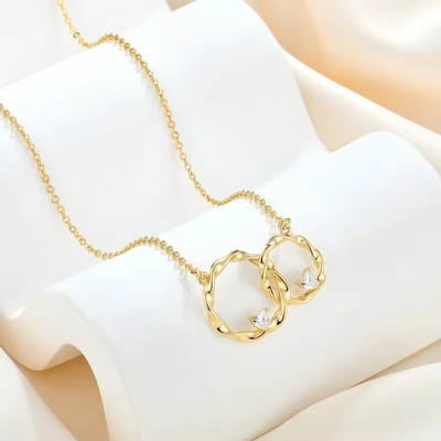 YASVITTI 14K Żółto Złote Płaty Związane Koło Serce Kubiczne Zirkonia Wisiorek Naszyjnik 925 Sterling Srebro biżuteria
