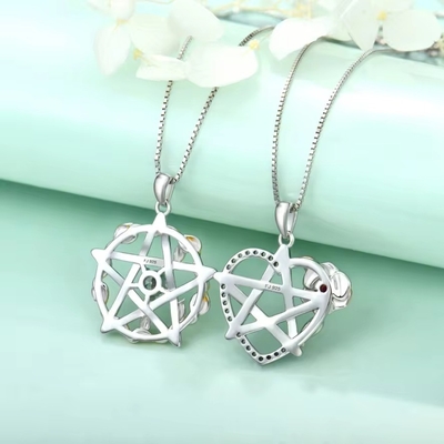 YASVITTI 925 Sterling Silver Pentagram Star Heart Pendant Naszyjnik Zestaw Zwierciadłowy Zirkonia i Złoto Różowe