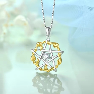 YASVITTI 925 Sterling Silver Pentagram Star Heart Pendant Naszyjnik Zestaw Zwierciadłowy Zirkonia i Złoto Różowe