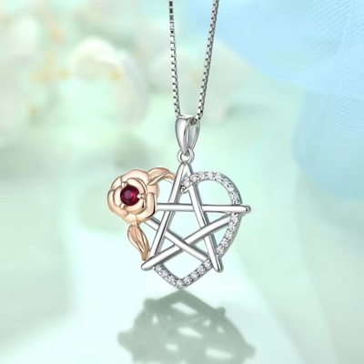 YASVITTI 925 Sterling Silver Pentagram Star Heart Pendant Naszyjnik Zestaw Zwierciadłowy Zirkonia i Złoto Różowe