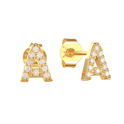 Mody Sterling Silver A-z Alphabet Earrings 18k Gold Plated 925 Silver Letter Stud Earrings