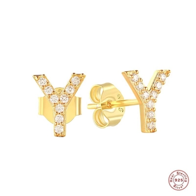 Mody Sterling Silver A-z Alphabet Earrings 18k Gold Plated 925 Silver Letter Stud Earrings