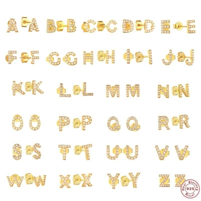 Mody Sterling Silver A-z Alphabet Earrings 18k Gold Plated 925 Silver Letter Stud Earrings