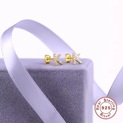 Mody Sterling Silver A-z Alphabet Earrings 18k Gold Plated 925 Silver Letter Stud Earrings
