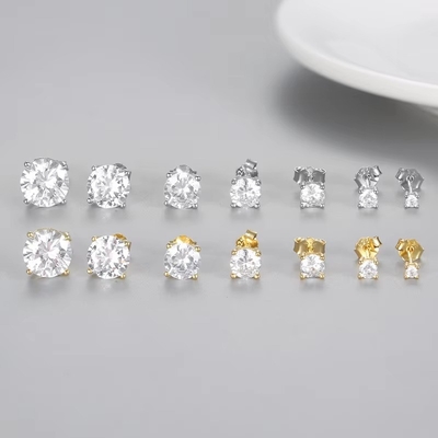 Koreańskie kolczyki mody biżuteria 925 srebra szterlingu klasyczny pojedyncze diamentowe kolczyki 2-10mm Zirconia Stud kolczyki dla kobiet