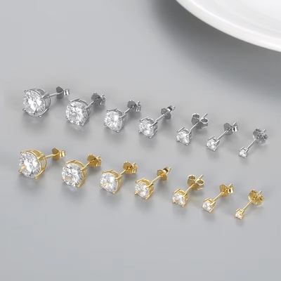 Koreańskie kolczyki mody biżuteria 925 srebra szterlingu klasyczny pojedyncze diamentowe kolczyki 2-10mm Zirconia Stud kolczyki dla kobiet