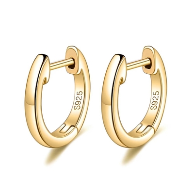 Złoty 925 Sterling Silver Plain Cuff Kolczyk Złoty Vermeil Hoop Huggie Małe kolczyki Stud Kobiety biżuteria