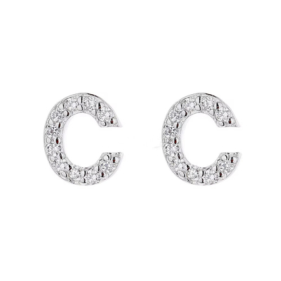 925 Sterling Silver Letter Earring Studs ABC Jewelry Stud Earrings With Rhodium Plated For Women