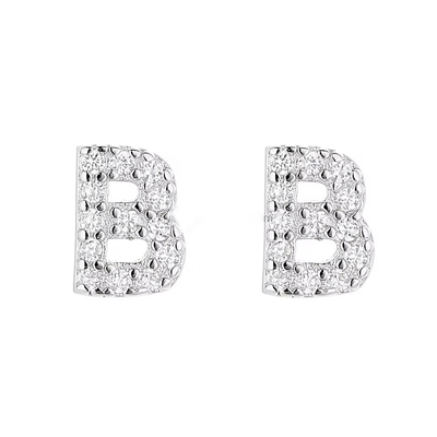 925 Sterling Silver Letter Earring Studs ABC Jewelry Stud Earrings With Rhodium Plated For Women