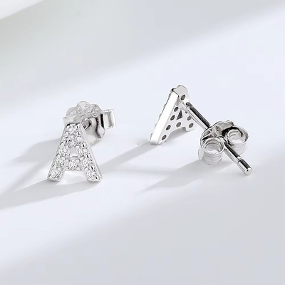 925 Sterling Silver Letter Earring Studs ABC Jewelry Stud Earrings With Rhodium Plated For Women