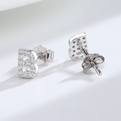 925 Sterling Silver Letter Earring Studs ABC Jewelry Stud Earrings With Rhodium Plated For Women