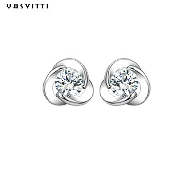 925 Sterling Silver Koniczyna Cyrkonowe Kolczyki Kwiatowe Cyrkonowe Kolczyki Proste Koniczyny Diamentowe Kolczyki