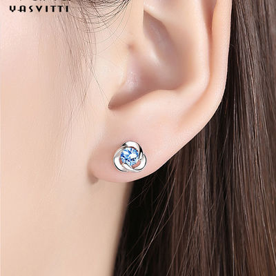 925 Sterling Silver Koniczyna Cyrkonowe Kolczyki Kwiatowe Cyrkonowe Kolczyki Proste Koniczyny Diamentowe Kolczyki