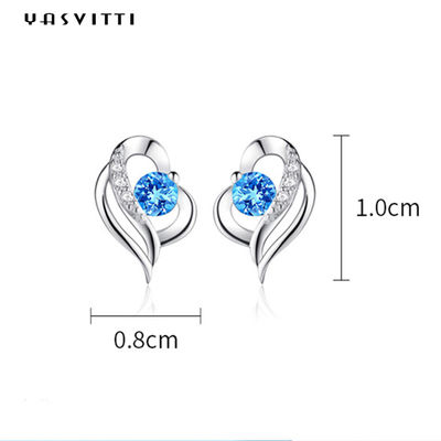0,04 uncji 1x0,8 cm Srebrne kolczyki w kształcie serca SGS Blue Stone Kolczyk dziewczyna