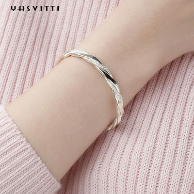 3g 13cm Twist Cuff Bransoletka Rodowane CZ 925 Srebrne bransoletki