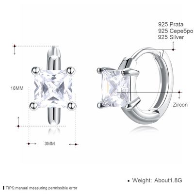 1,2 cm 316L SS Kwadratowe kolczyki z cyrkoniami 3A CZ Srebrne kolczyki sztyfty