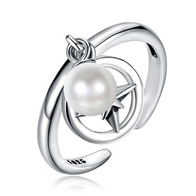 Otwór regulowany rozmiar 925 Sterling Silver Montowany perłowy pierścionek z zawieszką