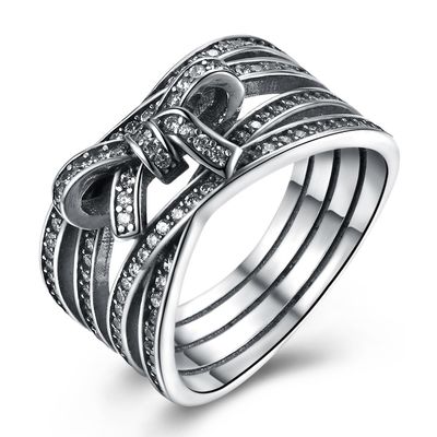 925 Sterling Silver Bowknot Finger Ring z kryształowym pierścieniem kobiet europejska oryginalna biżuteria na prezent
