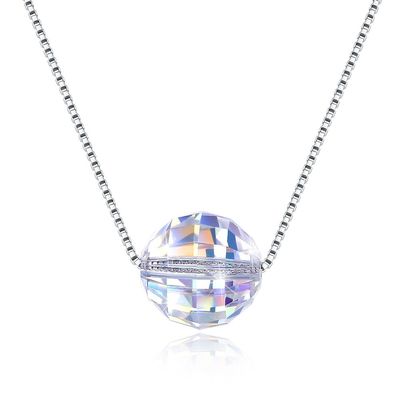 3.5g 17in Sterling Silver Biżuteria Naszyjniki 8mm Ball Aurora Crystal Diamond Naszyjnik