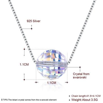3.5g 17in Sterling Silver Biżuteria Naszyjniki 8mm Ball Aurora Crystal Diamond Naszyjnik
